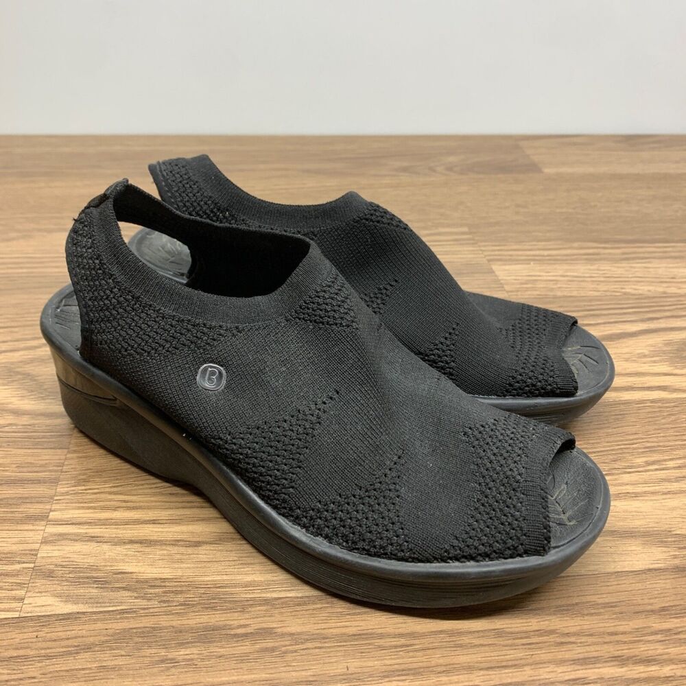 Bzees Women 7.5M Wedge Sandal Secret Solid Black Heel Slip On Slingback Shoe